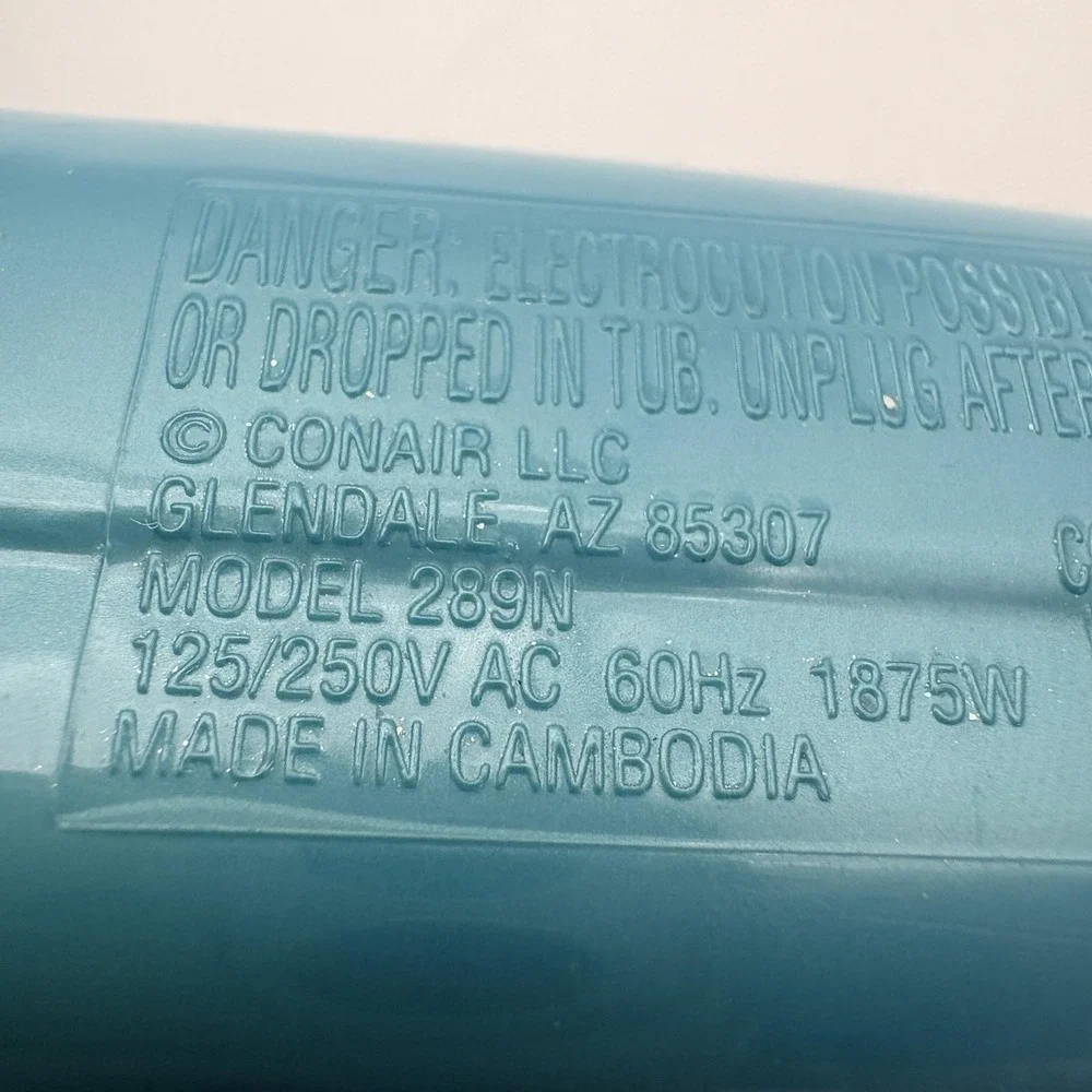 Conair Cord-Keeper 1875 Hair Dryer 1875W 289N Blue Teal Retractable Cord